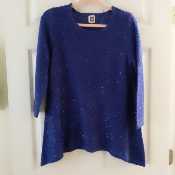 Anne Klein Blue Sequined Sweater Tunic Small - Picture 4 of 14